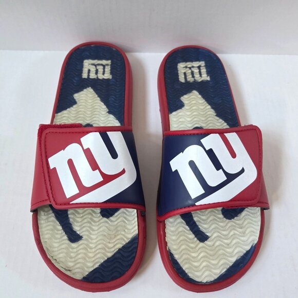 New York Giants Slides Mens 11 / 12 Red Blue Big Logo Gel Sandals Flip Flops - Picture 1 of 9